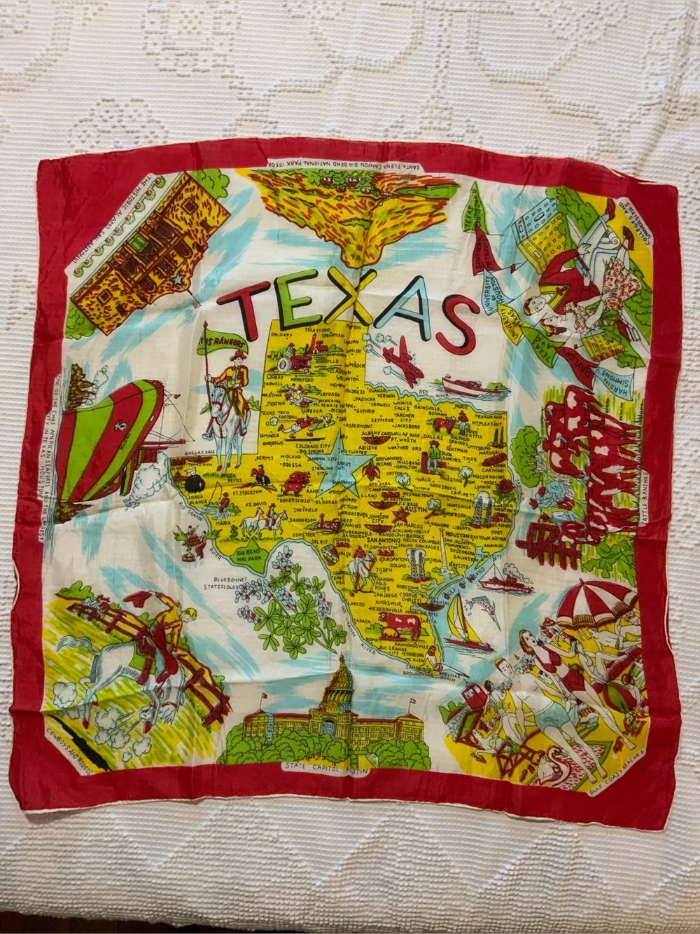 Vintage Texas scarf 1950’s beautiful detail All major tourist sights.